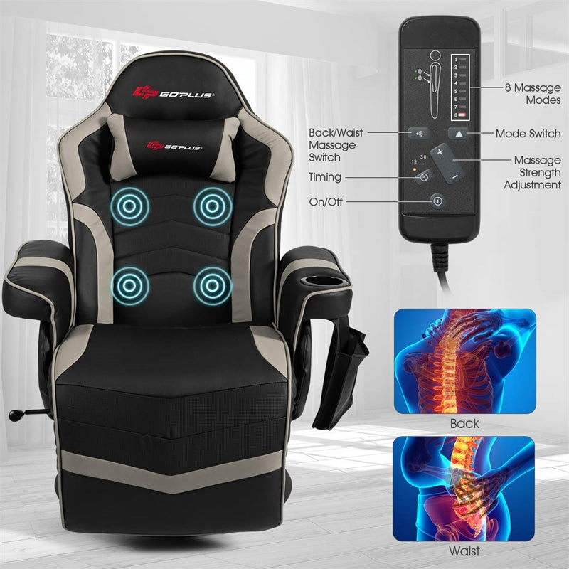 Ergonomic High Back Massage Gaming Chair Racing Style Gaming Recliner with Adjustable Backrest Footrest