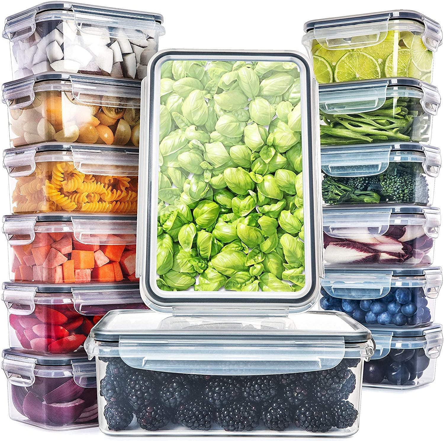 50-piece Food storage Containers Set with Lids, Plastic Leak-Proof BPA-Free Containers for Kitchen Organization, Meal Prep, Lunch Containers (Includes Labels & Pen)