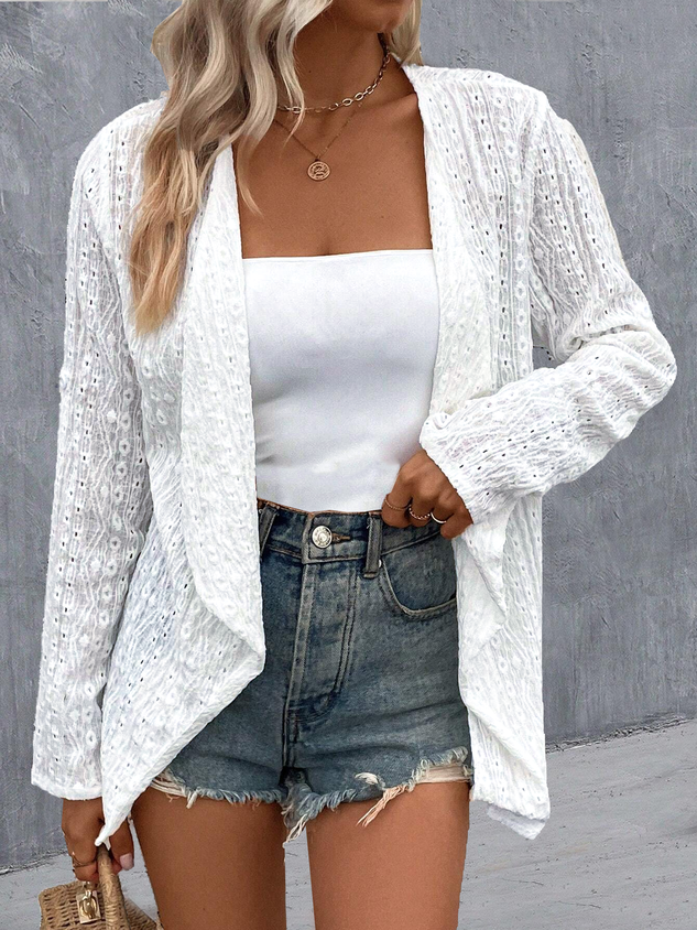 Plain Hollow Out Casual Kimono