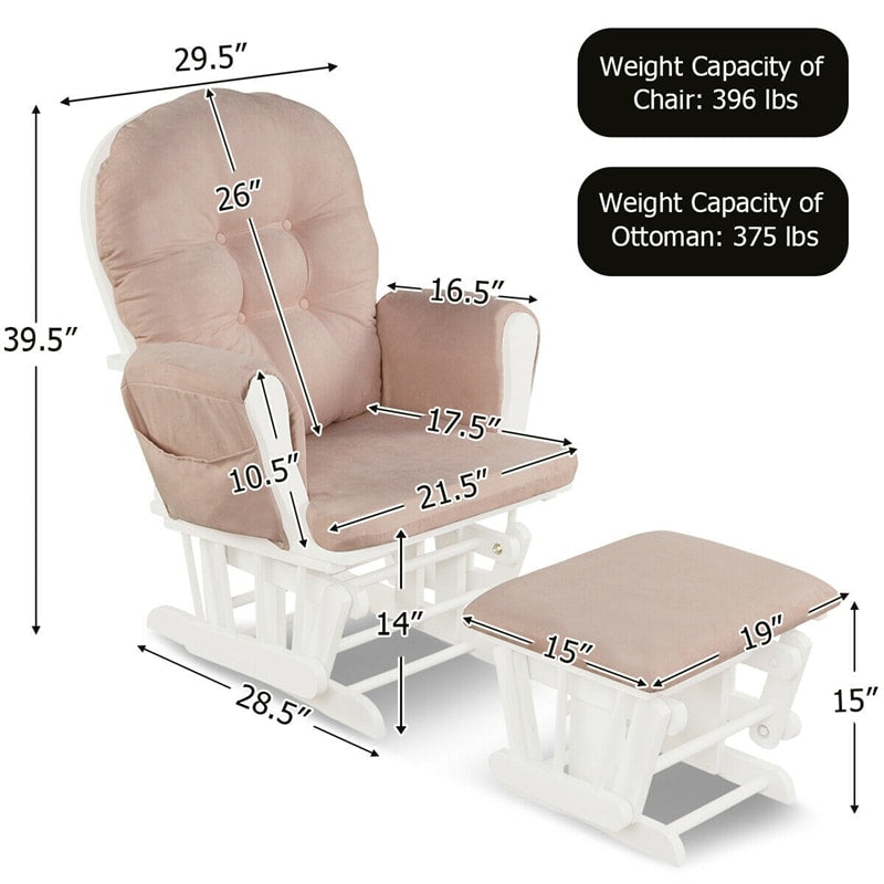 Wood Baby Glider Rocking Chair Nursery Chair with Gliding Ottoman & Storage Pocket