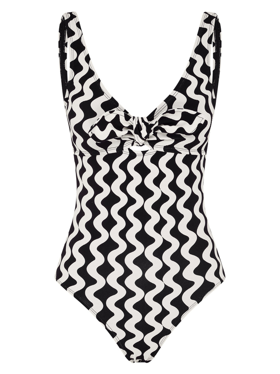 Women's moire print halter one-piece swimsuit