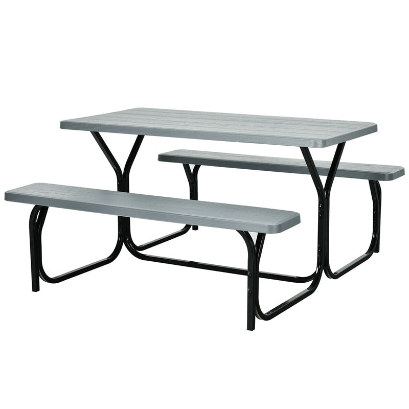 Outdoor Picnic Table Bench Set All-Weather Camping Dining Table Set with Metal Base