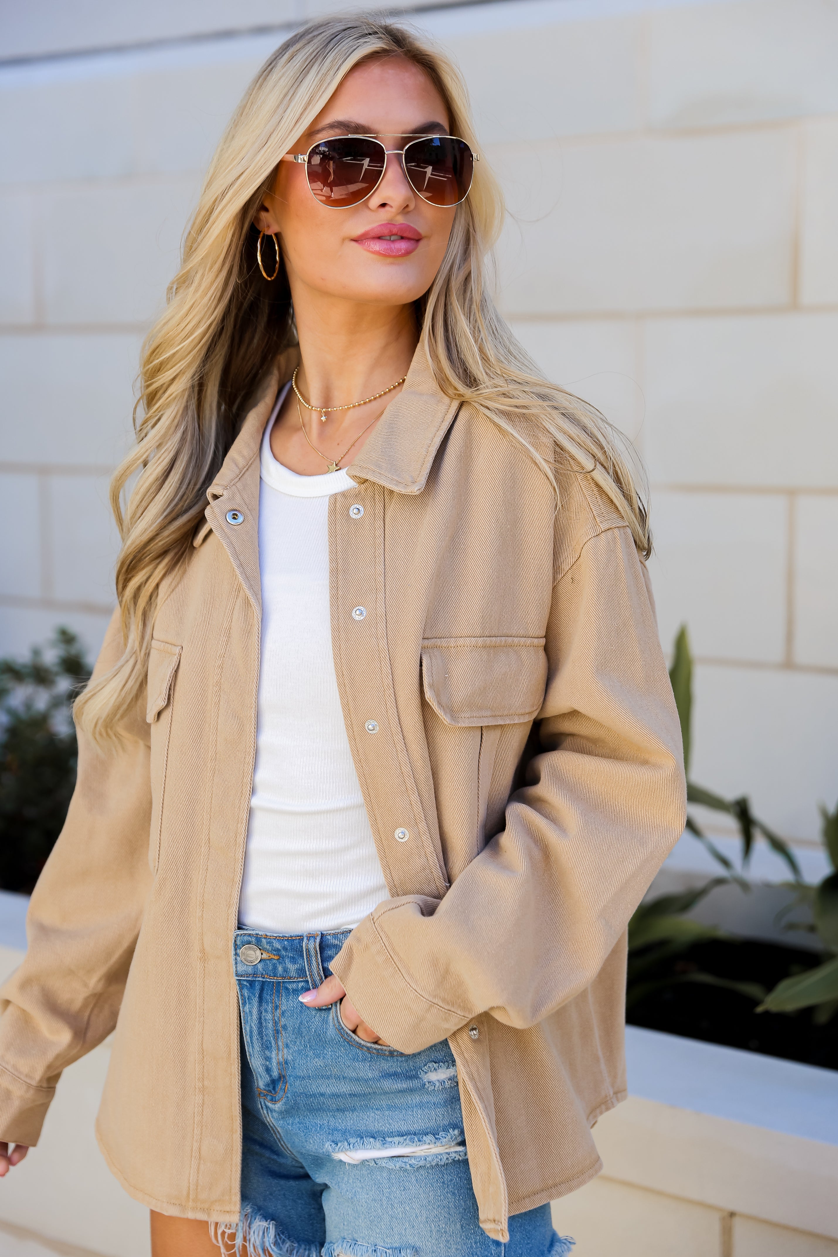 FINAL SALE - Cooler Than You Taupe Denim Jacket