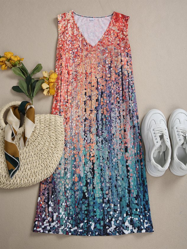 Loose Ombre V Neck Casual Dress