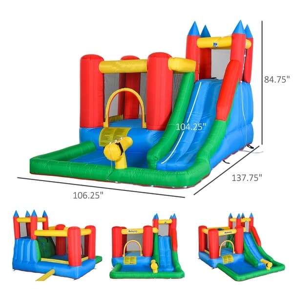 6-in-1 Kids Bounce House Inflatable Water Slide with Pool, Water Gun, Climbing Wall, Inflator Included