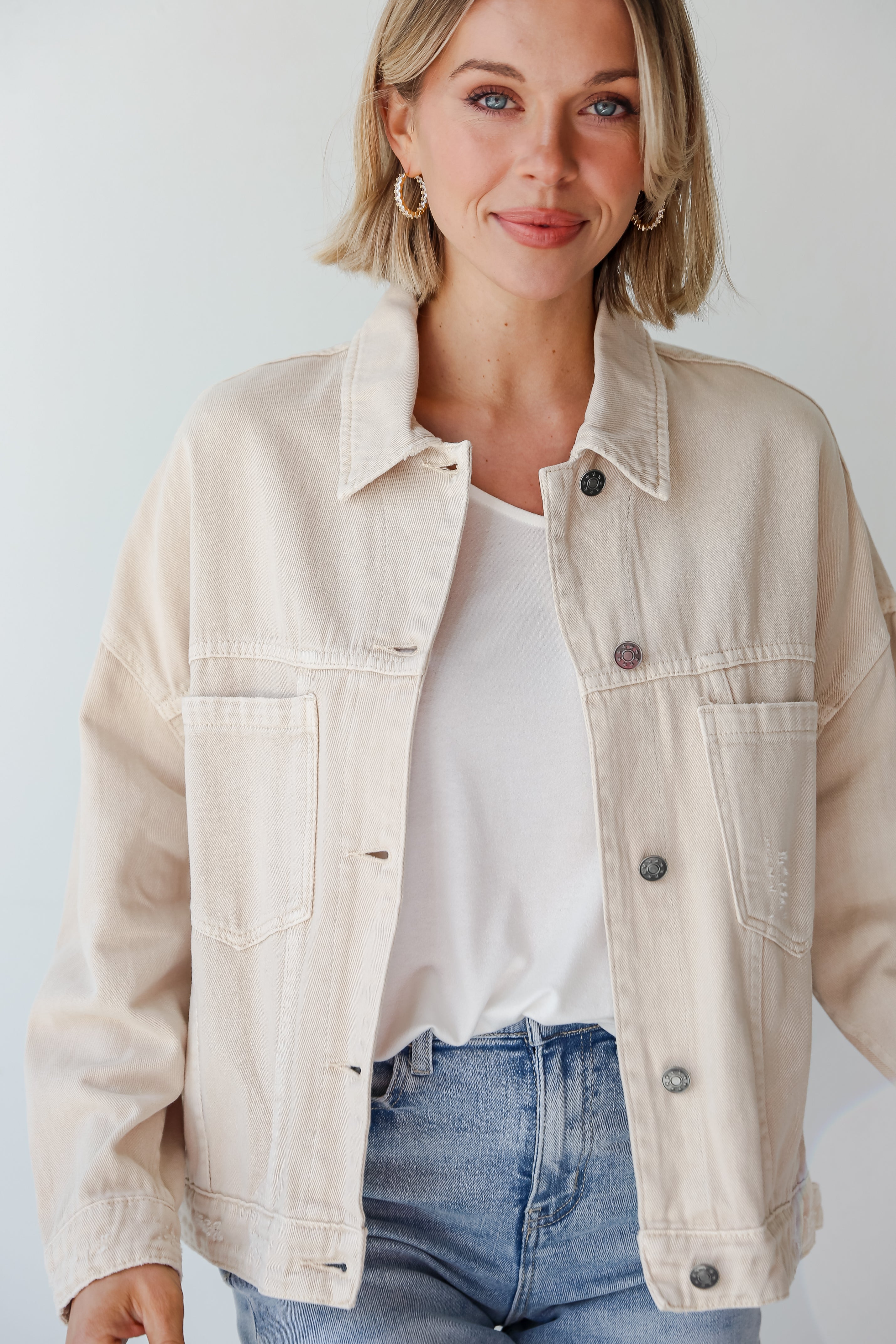 FINAL SALE - Practical Charm Off White Denim Jacket