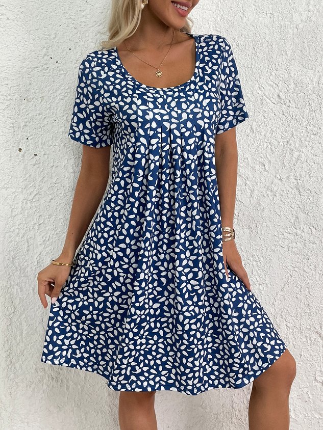 Casual Crew Neck Floral Loose Dress