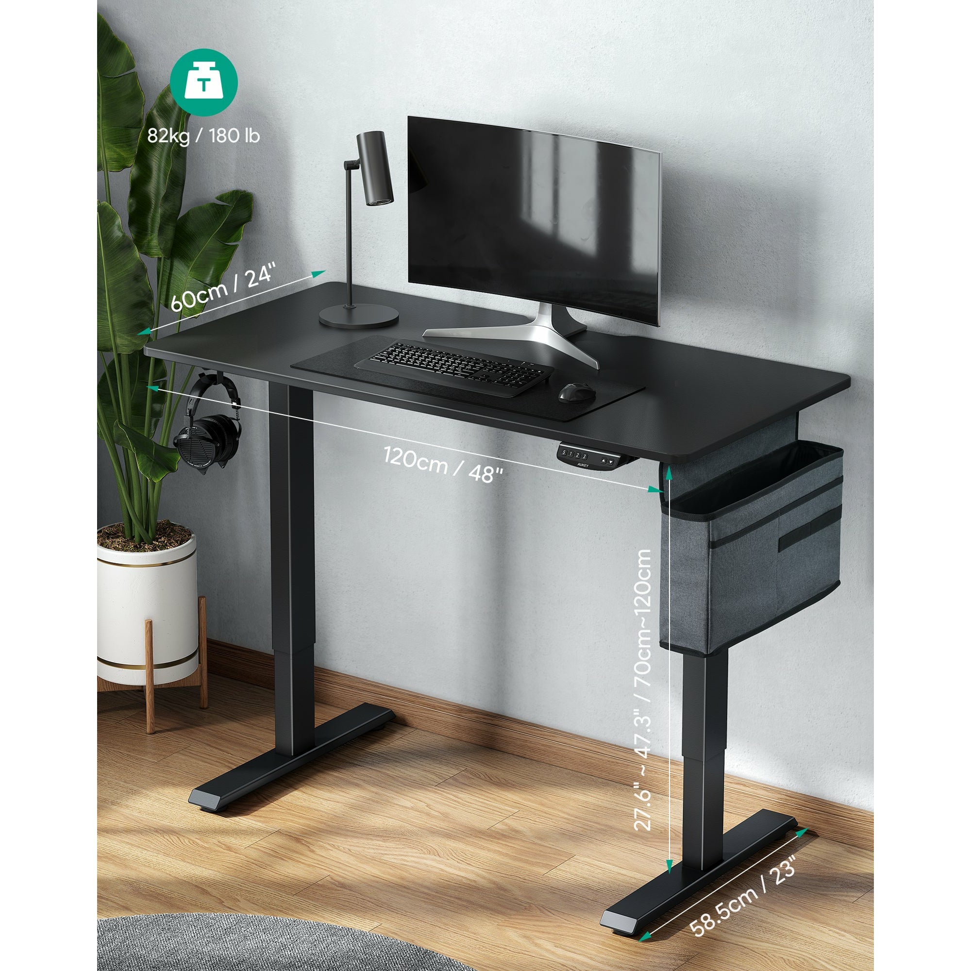 AUKEY Dual Motors Height-Adjustable Electric Standing Desk 48 x24'', Black