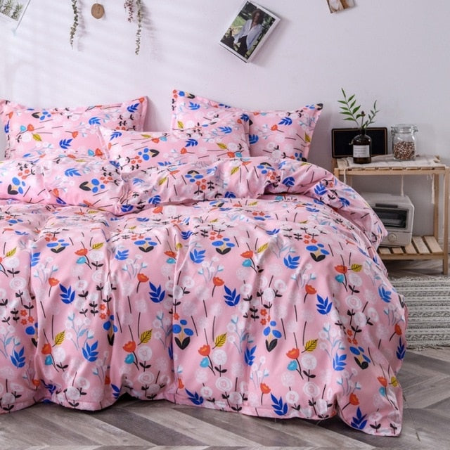 Flower Duvet Cover Bedding Set Peach Daisy Pastoral style Flat Bed Sheet