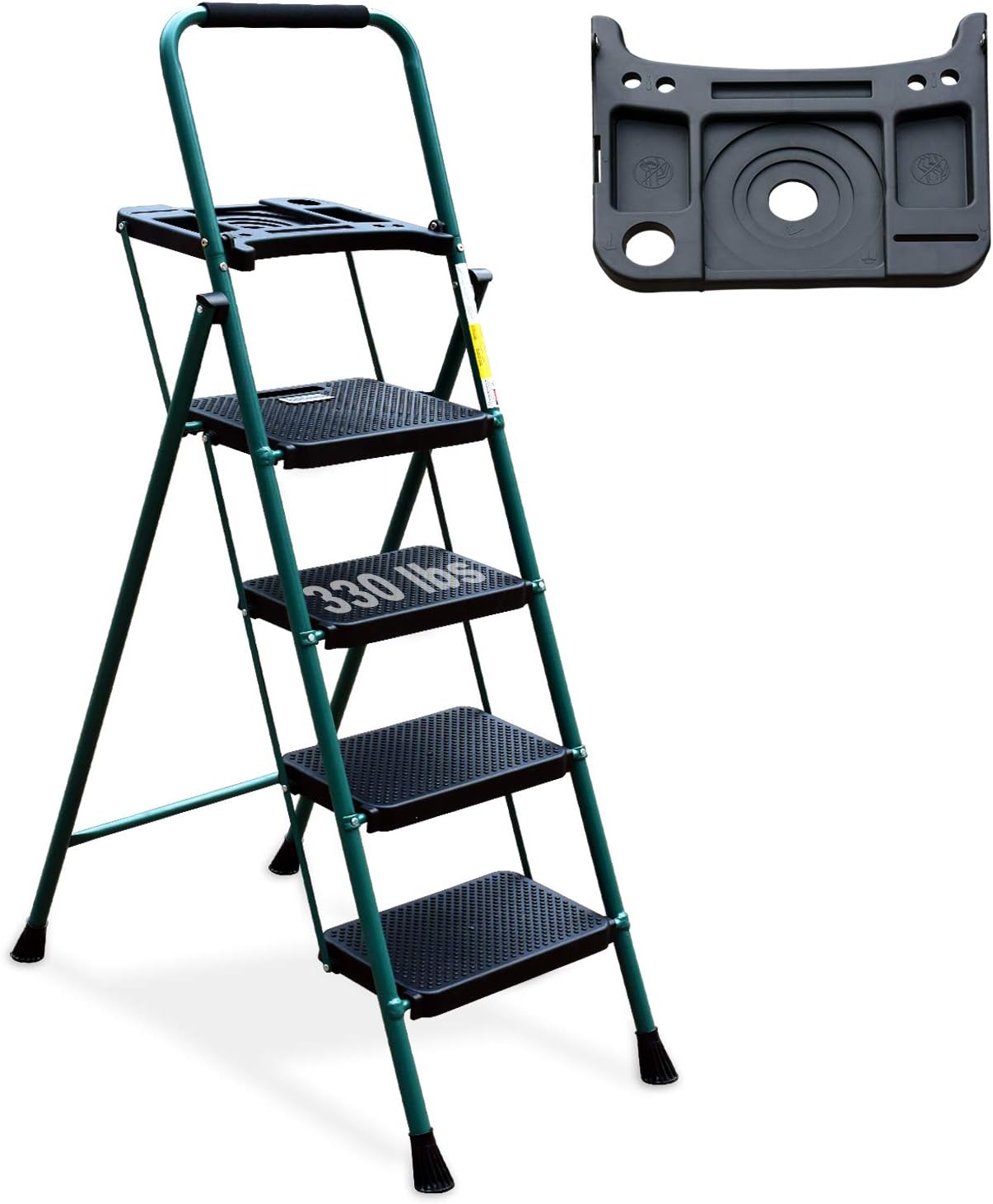 3 Step Ladder, Folding Step Stool with Wide Anti-Slip Pedal, 500lbs Sturdy Steel Ladder, Convenient Handgrip, Lightweight, Portable Steel Step Stool, Black