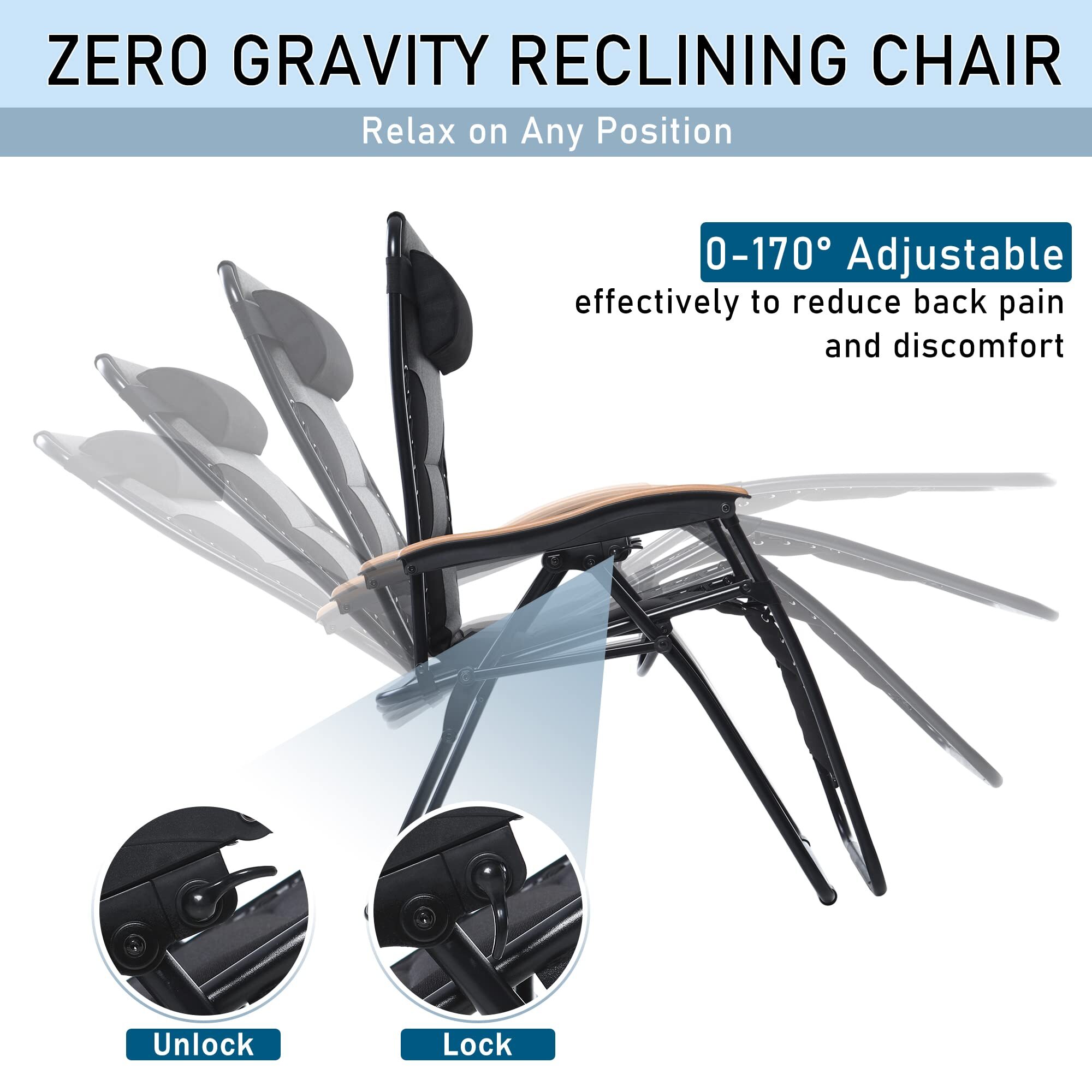 Oversize XL Padded Zero Gravity Lounge Chair Wide Armrest Adjustable Recliner with Cup Holder