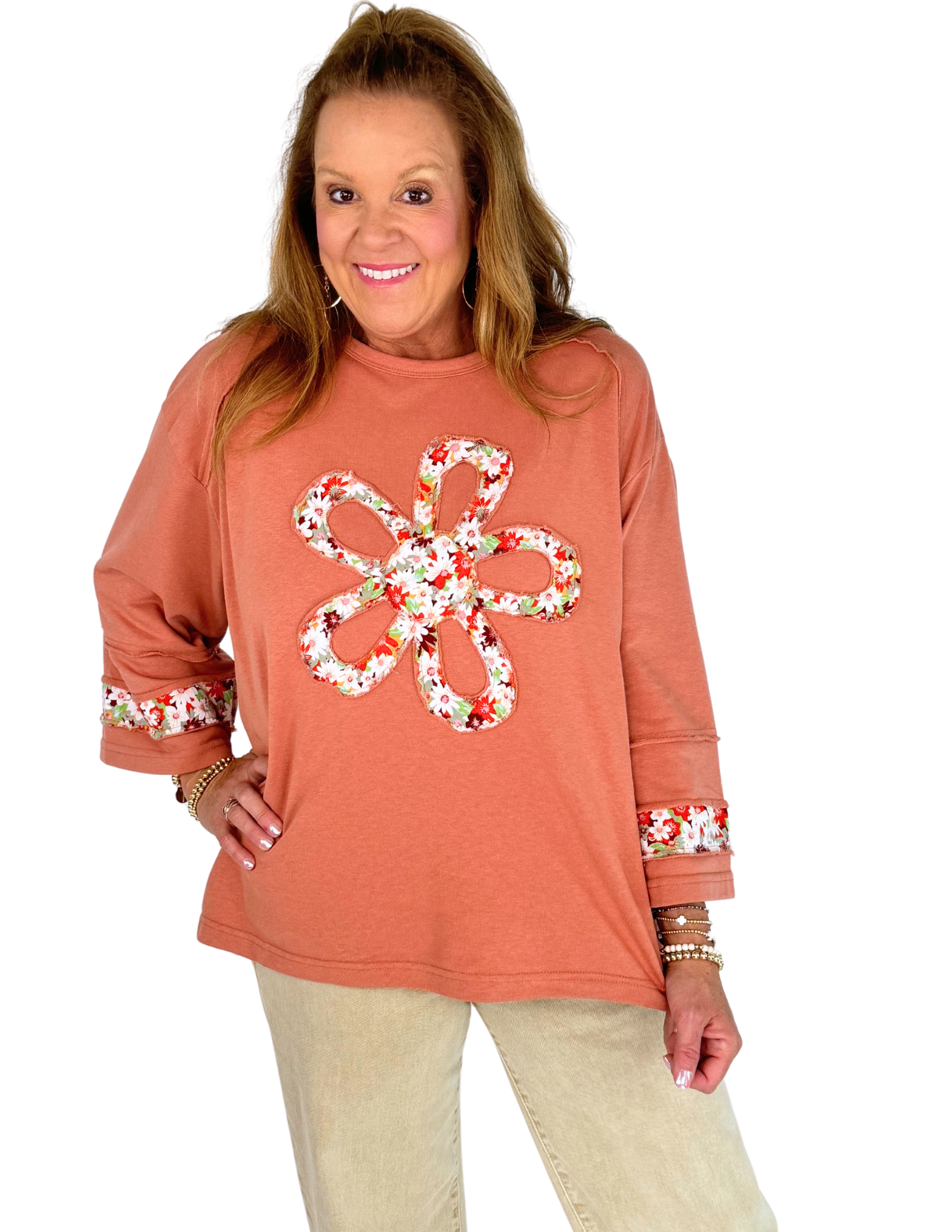 Hallie Flower Patch Top - Chai