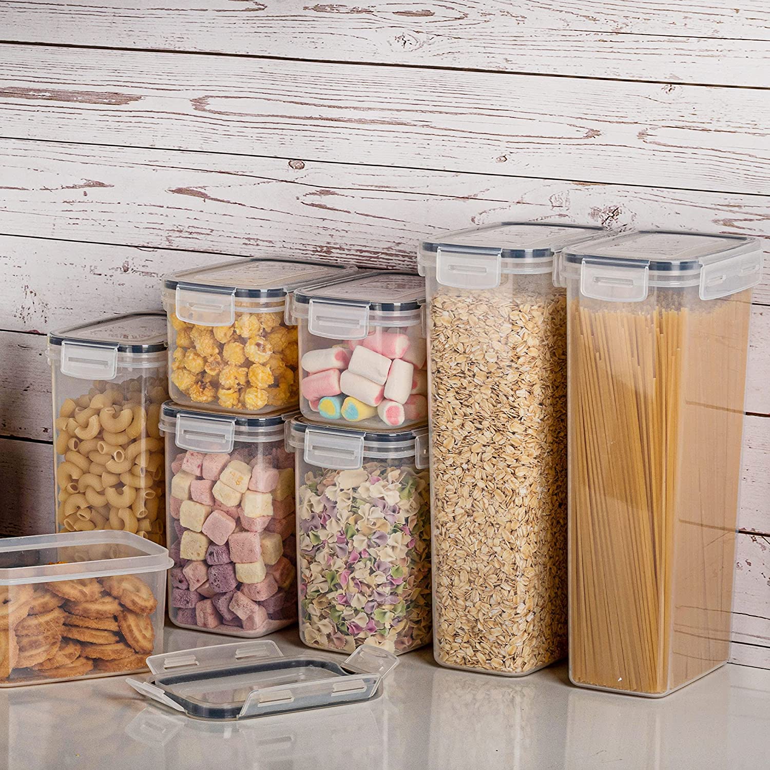 Airtight Food Storage Containers with Lids, 24 pcs Plastic Kitchen and Pantry Organization Canisters for Cereal, Dry Food, Flour and Sugar, BPA Free, Includes 24 Labels