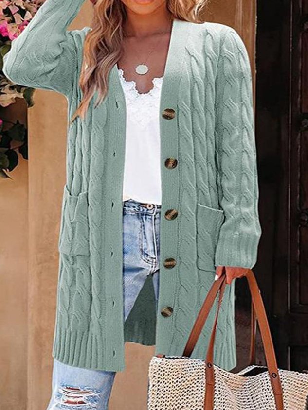 Women Yarn/Wool Yarn Plain Long Sleeve Comfy Casual Cardigan