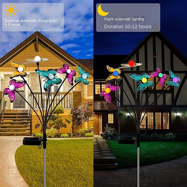 Solar Butterfly Lawn Lights LED Swinging Firefly Garden Lights Villa Courtyard Walkway Park Outdoor Waterproof Camping Party Decoration