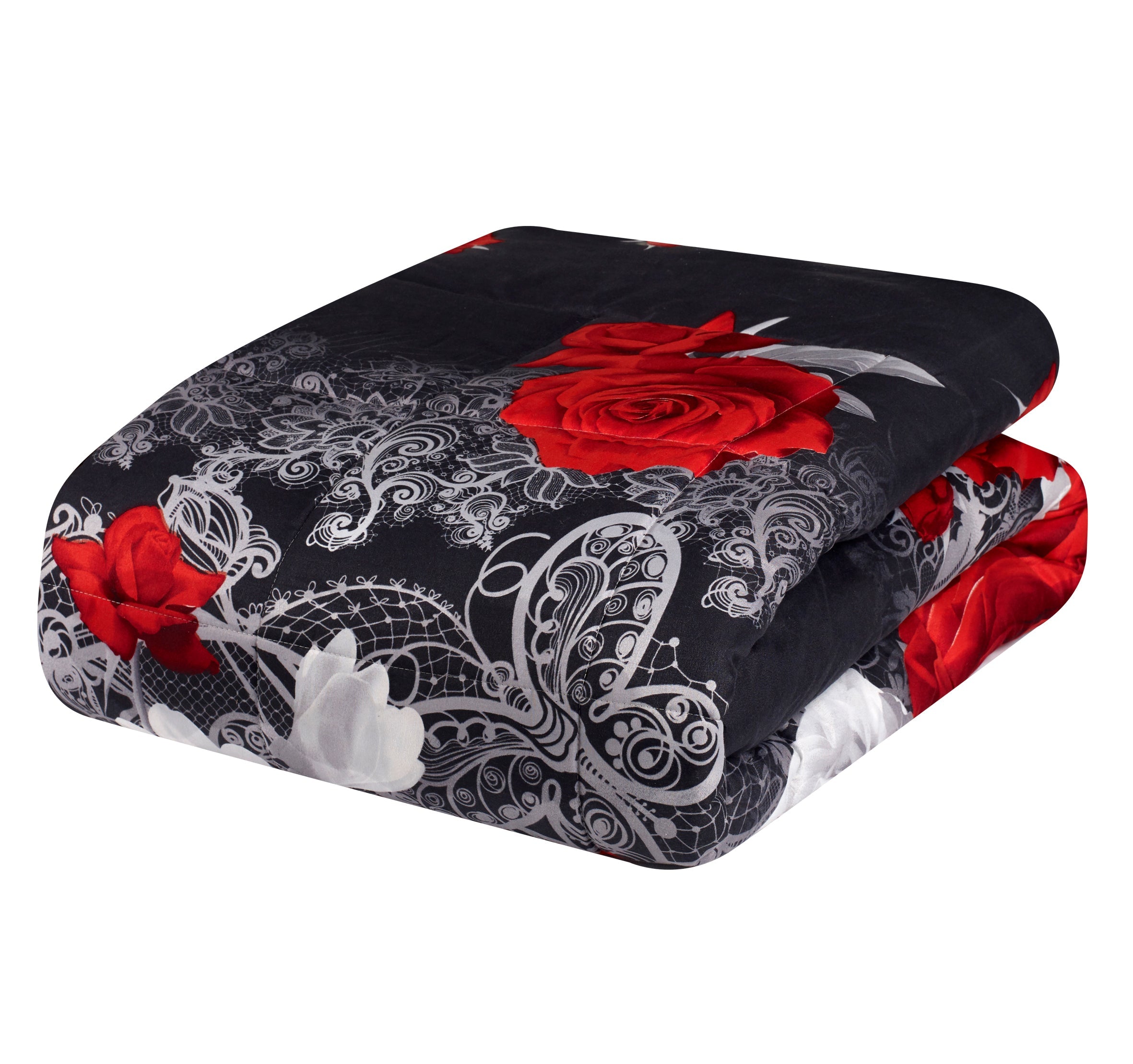 3D Print Red And White Rose All Season Quited Comforter Set