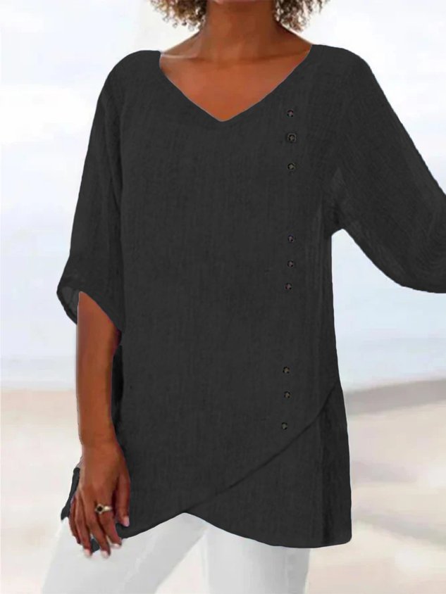 Casual Three Quarter Sleeve V Neck Tunic Top