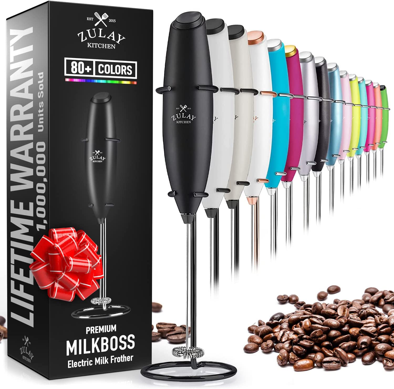 Powerful Milk Frother Handheld Foam Maker for Lattes - Whisk Drink Mixer for Coffee, Mini Foamer for Cappuccino, Frappe, Matcha, Hot Chocolate by Milk Boss (Black)