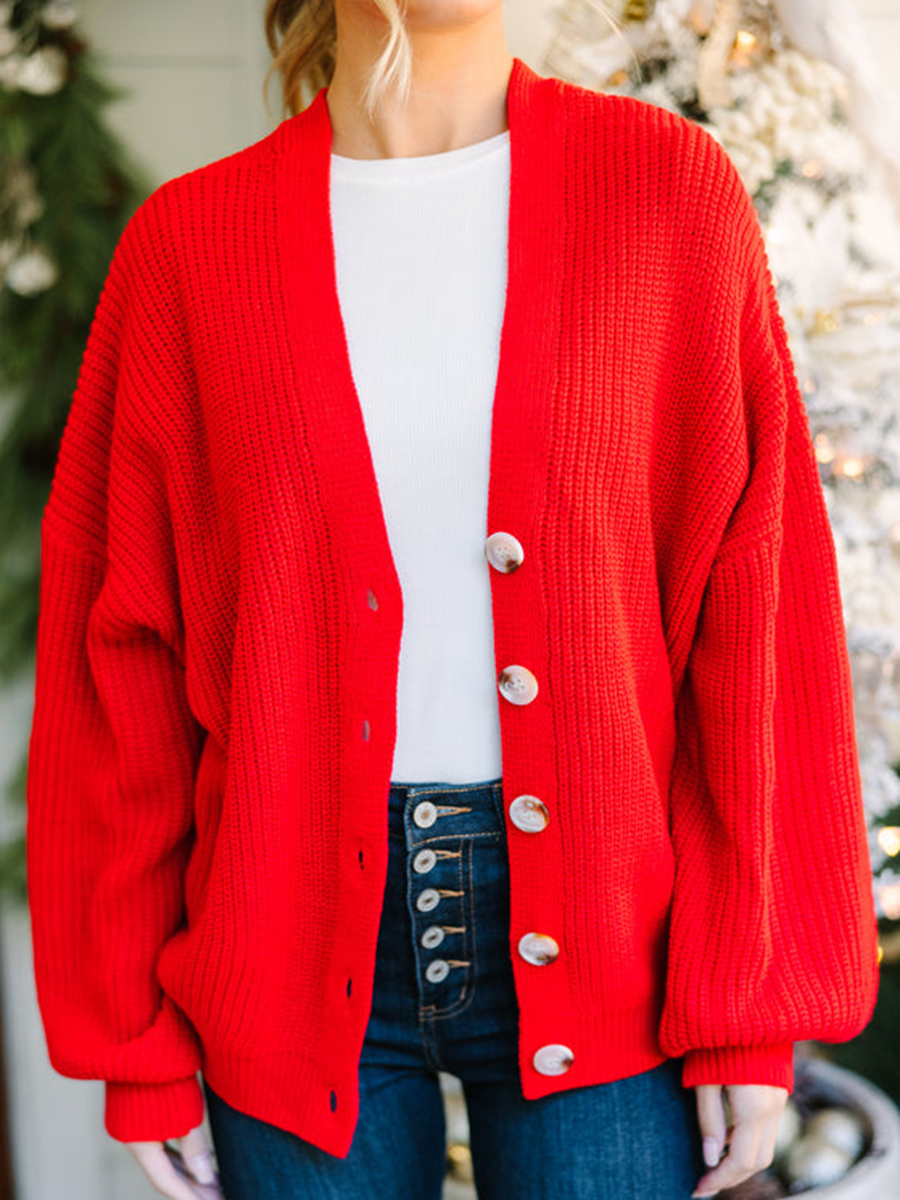 Red Bubble Sleeve Cardigan