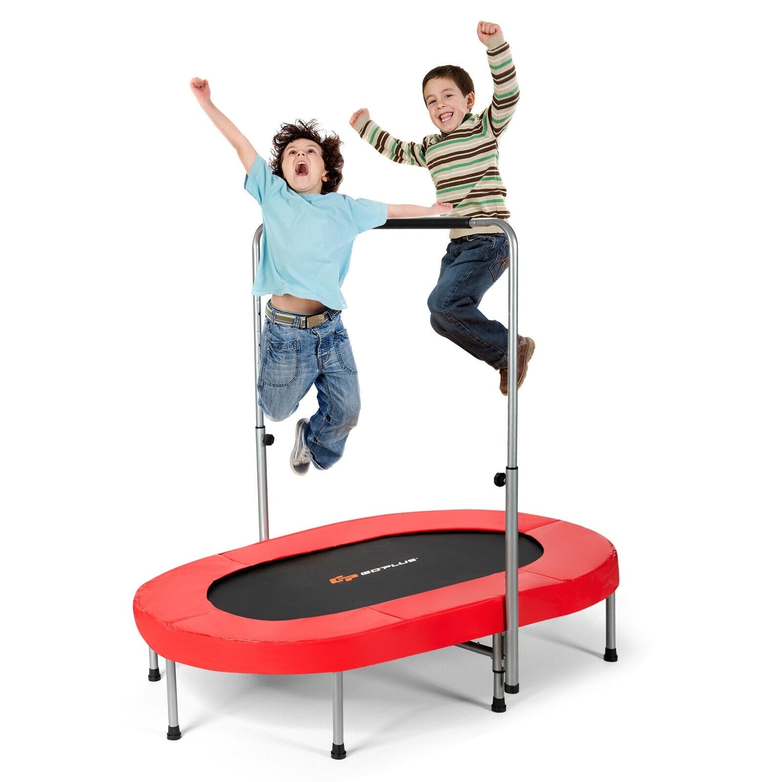 Foldable Double Mini Kids Fitness Trampoline Rebounder with Adjustable Handle