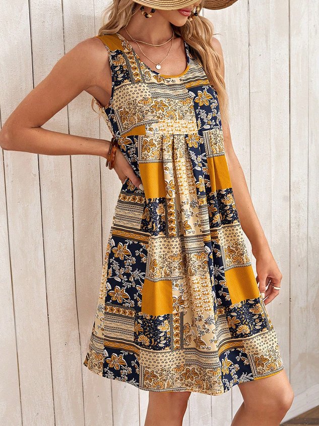 Casual Loose Ethnic Scoop Neck Dress