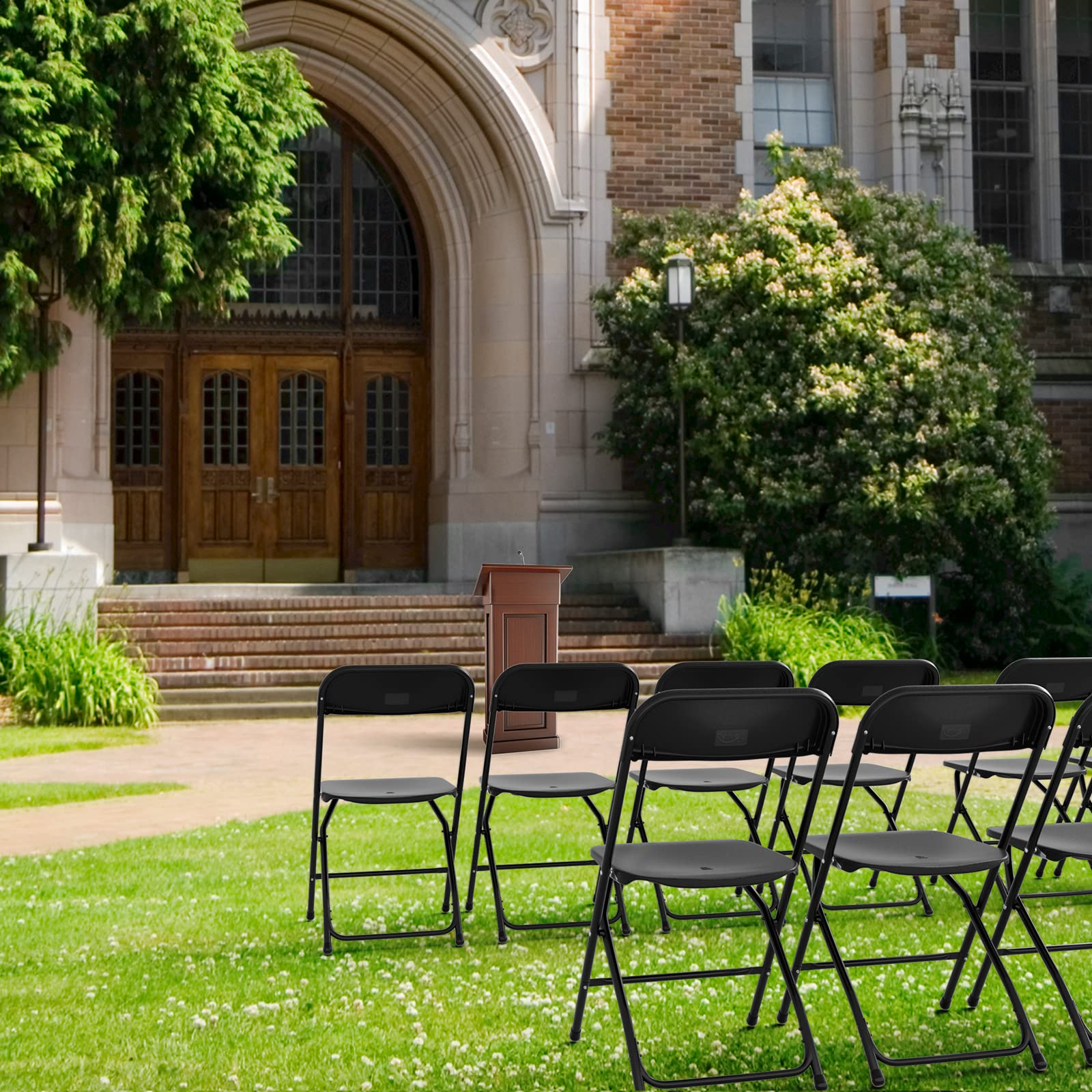 4/5/6/10/20/40 Pack Portable Plastic Folding Chair 350lb Stackable Commercial Seat with Steel Frame Party Chairs Black/White