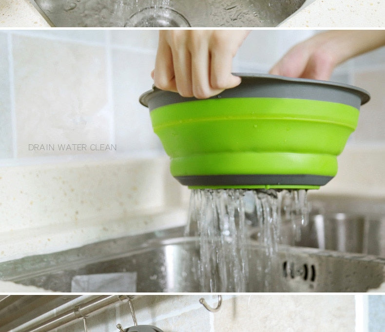 Collapsible Silicone Colander Strainer,Kitchen&Home Drain Basket,Foldable Fruit Vegetable Washing Filter Basin,