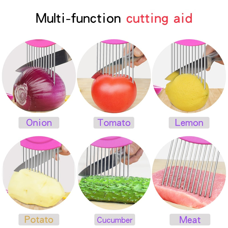 Kitchen Gadgets Onion Slicer Tomato Vegetables Safe Fork vegetables Slicing Cutting Tools