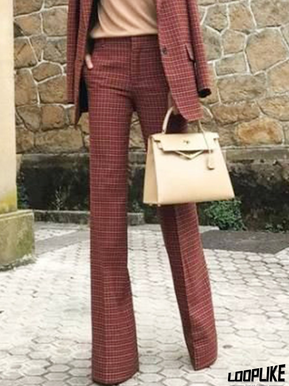 Formal Checked/Plaid Straight Leg Pants