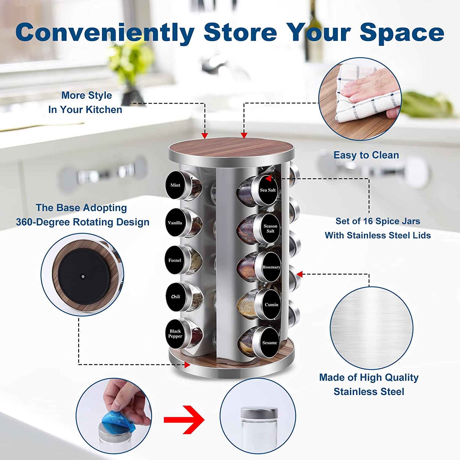 (Store Closing Sale) Cabinet rotating spice rack, 20 cans of rotating spices