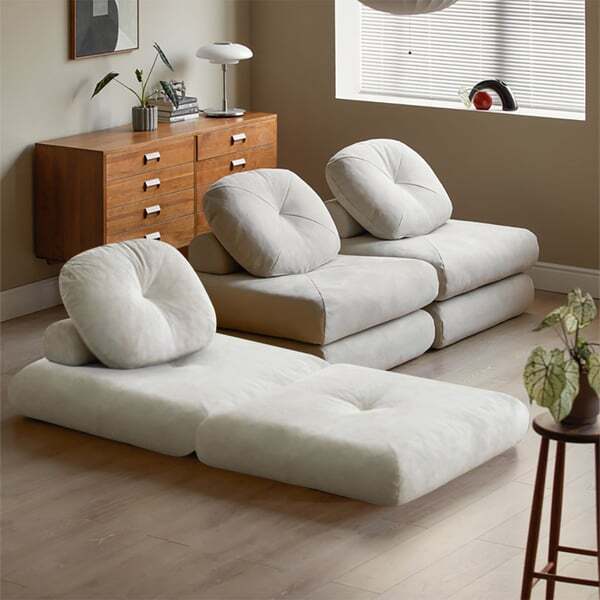 Modular sectional convertible 3-seater sofa velvet upholstered with pillows