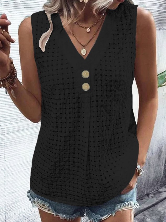 Plain V Neck Casual Loose Tank Top