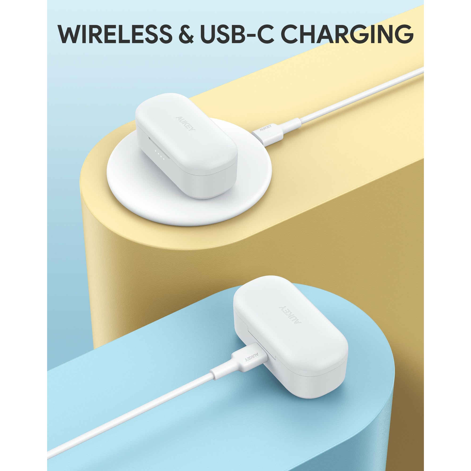 AUKEY Wireless Charging Earbuds 10mm Drivers IPX6 White