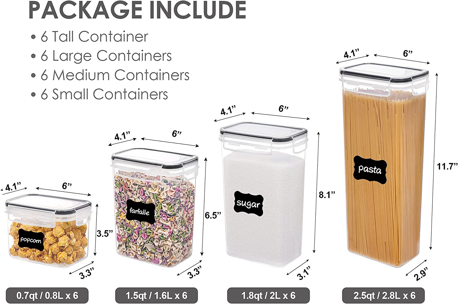 (Store Closing Sale) Airtight Food Storage Containers with Lids, 24 pcs Plastic Kitchen and Pantry Organization Canisters for Cereal, Dry Food, Flour and Sugar, BPA Free, Includes 24 Labels