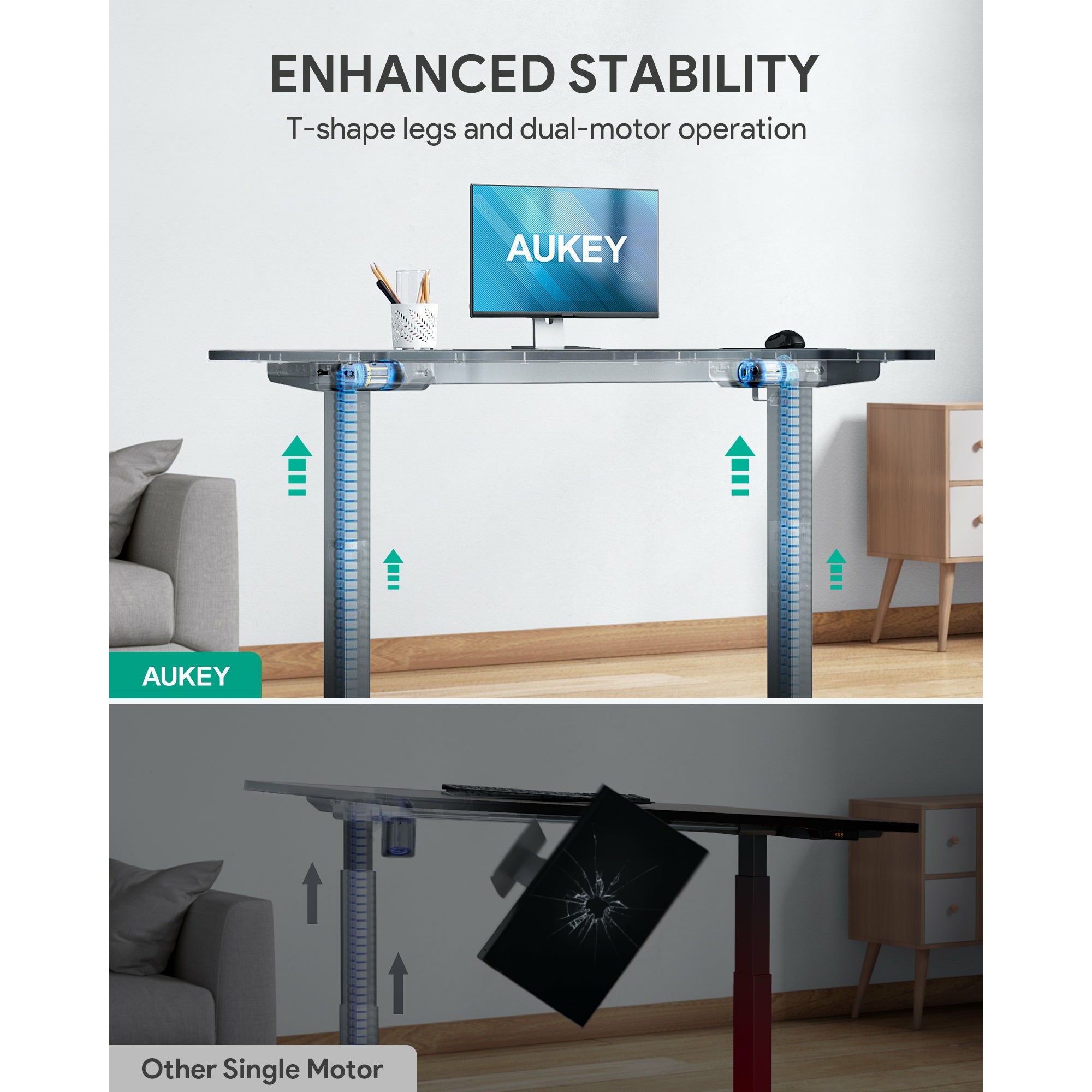 AUKEY Dual Motors Height-Adjustable Electric Standing Desk 48 x24'', Black