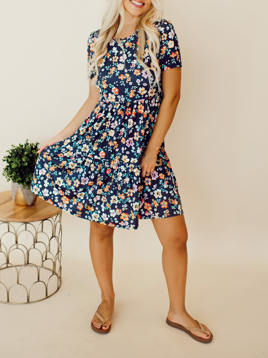 Navy Blue Flower Doll Dress