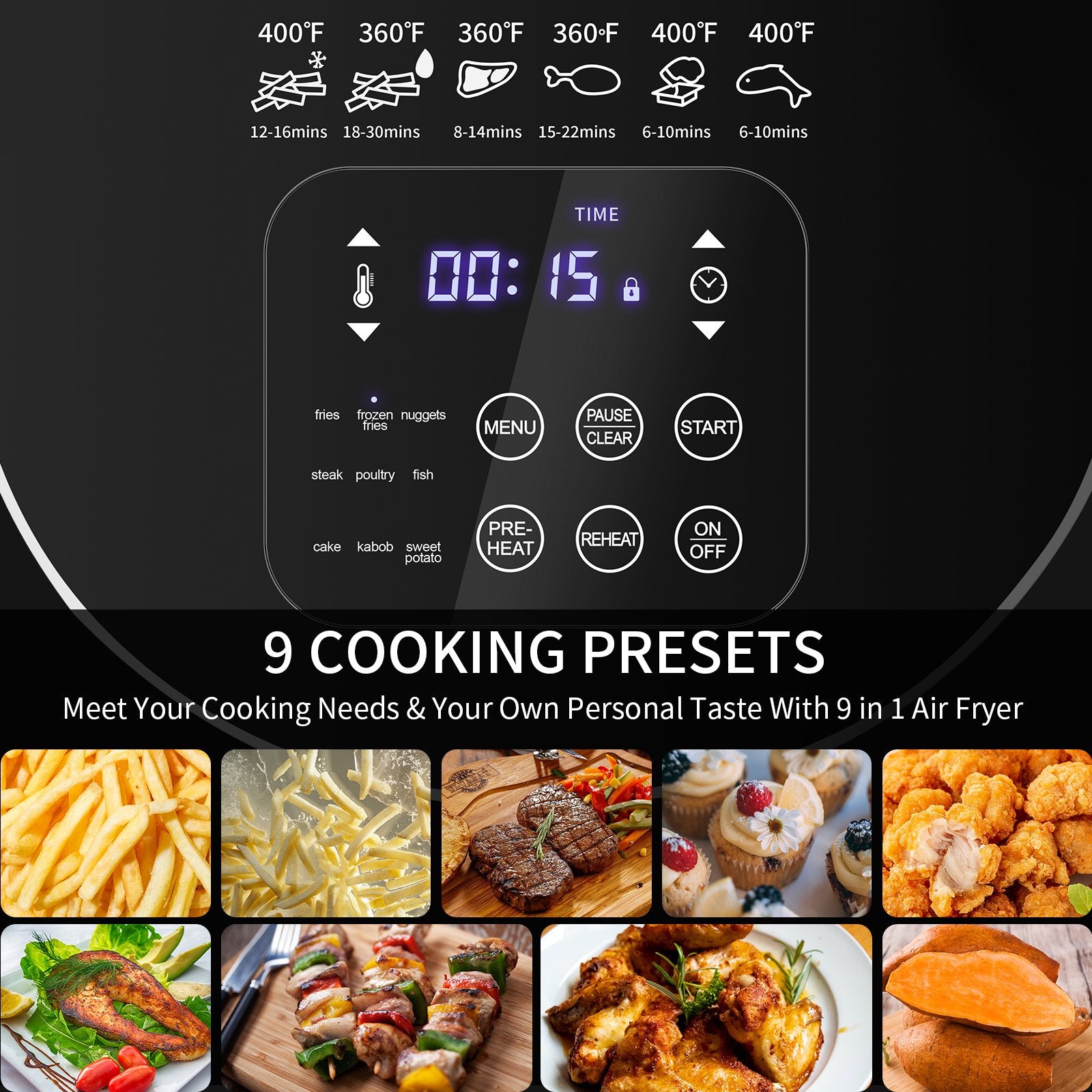 Hercu Air Fryer with 9 Presets