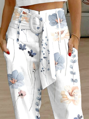 Flower Print Paperbag Cropped Pant