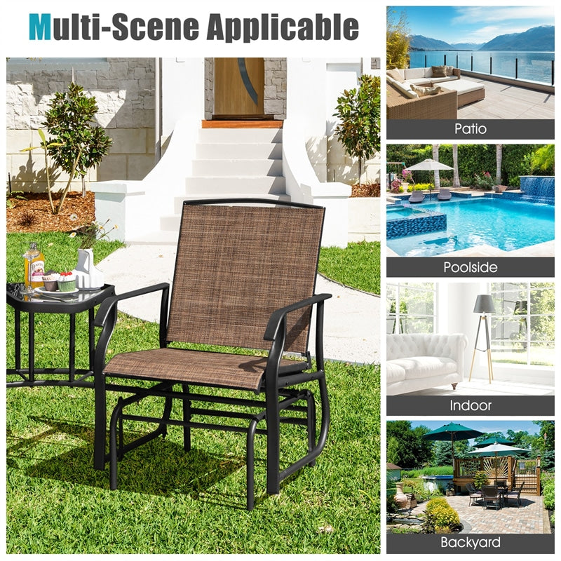 2-Seat Patio Rocking Chair Outdoor Double Glider Chair with Glass Table & Umbrella Hole