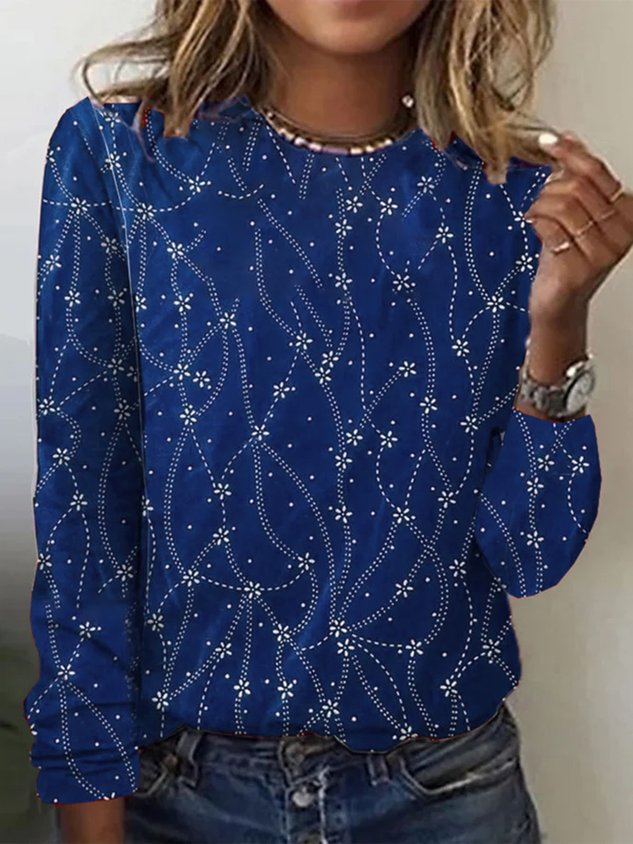 Casual Floral Crew Neck Long Sleeve T-shirt