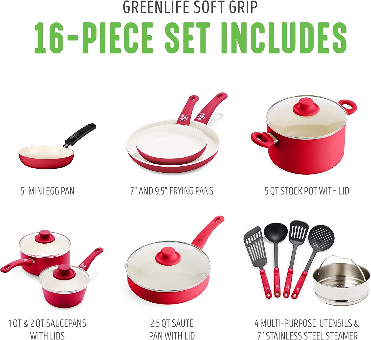 (Store Closing Sale) Healthy Ceramic Nonstick, 16 Piece Cookware Pots