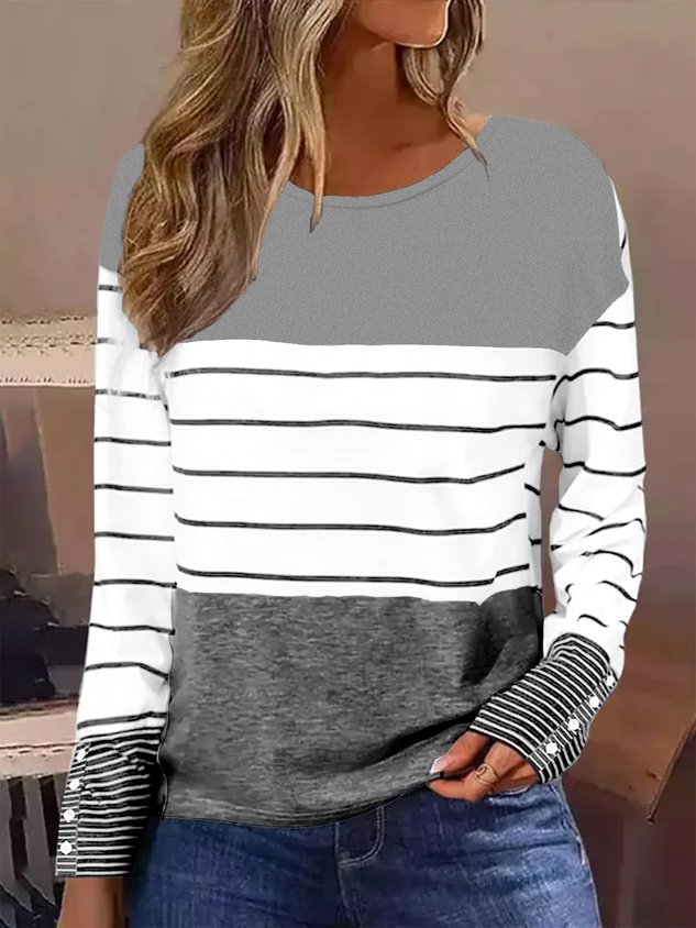 Casual Striped Crew Neck Long Sleeve T-shirt