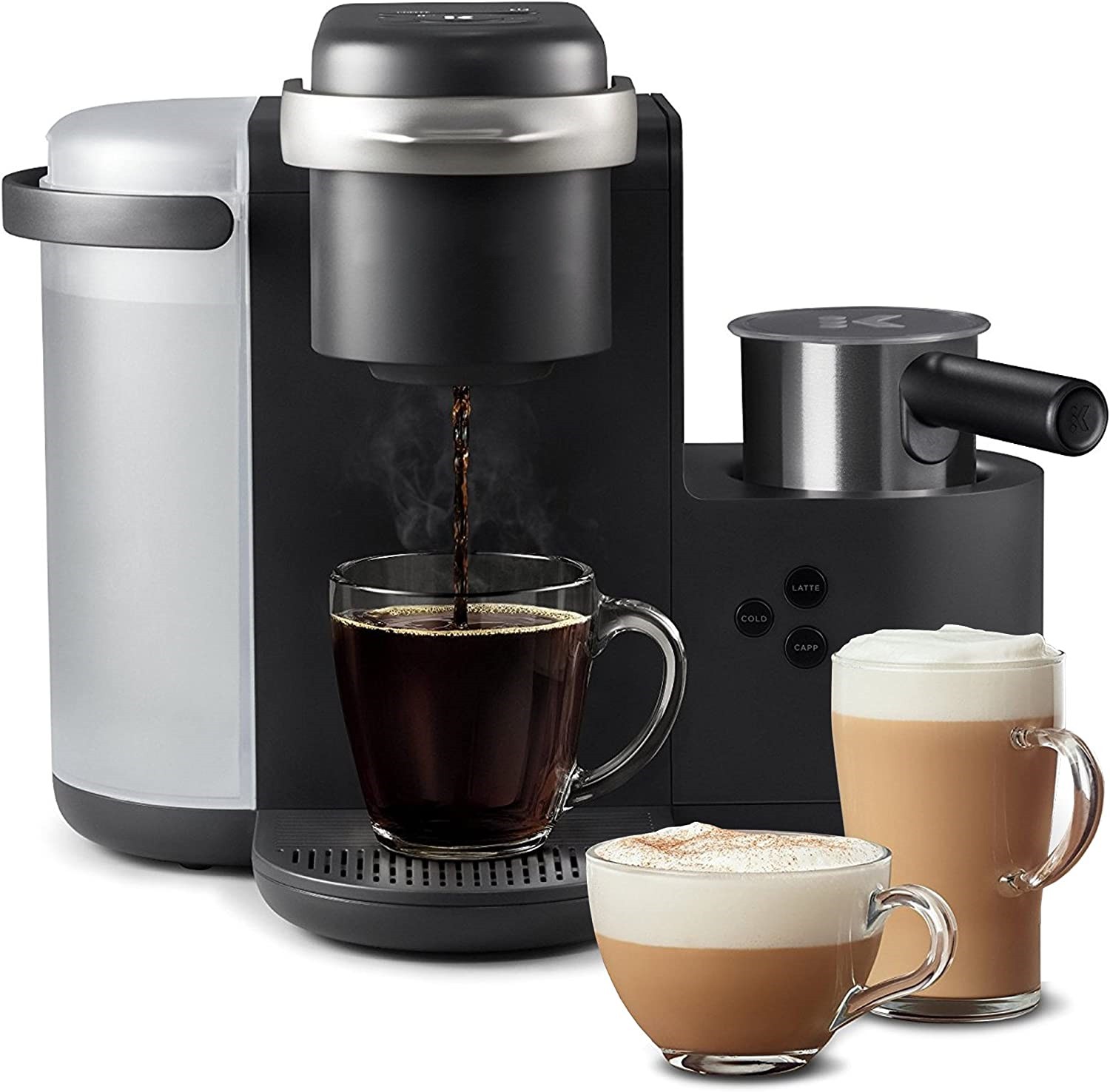 K-Cafe Single-Serve K-Cup Coffee Maker, Latte Maker and Cappuccino Maker, Comes with Dishwasher Safe Milk Frother, Coffee Shot Capability, Compatible With all K-Cup Pods, Dark Charcoal