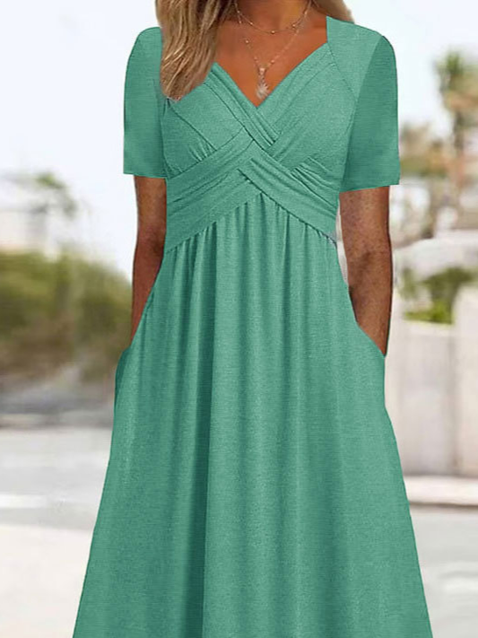 Women Casual Plain Natural Regular Fit Sweetheart Neckline Fit & Flare Maxi Dress