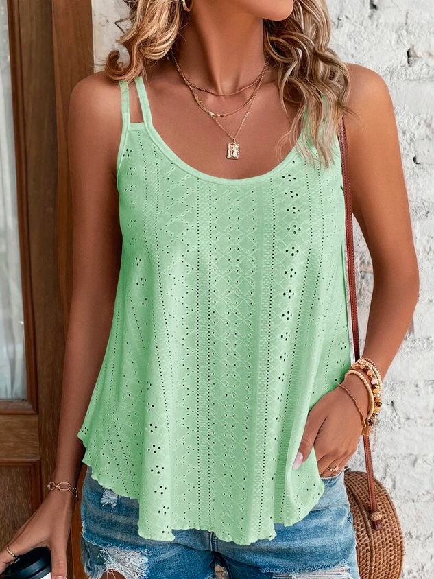 Plain Solid Eyelet Embroidery Cami  Casual Cami