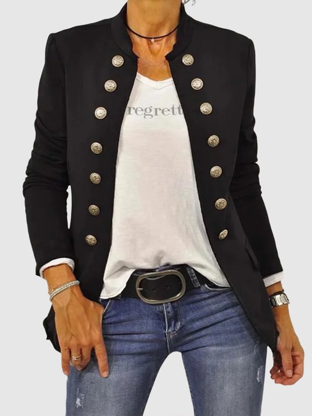 Long Sleeve Shift Buttoned Solid Jacket