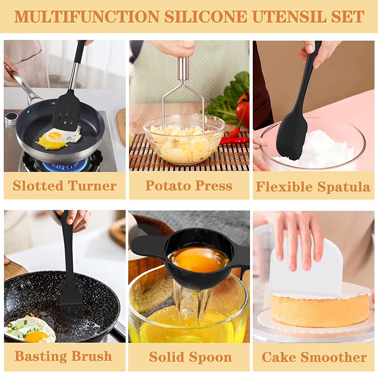 Silicone cooking tool set, chef 43 pieces heat-resistant kitchen tools