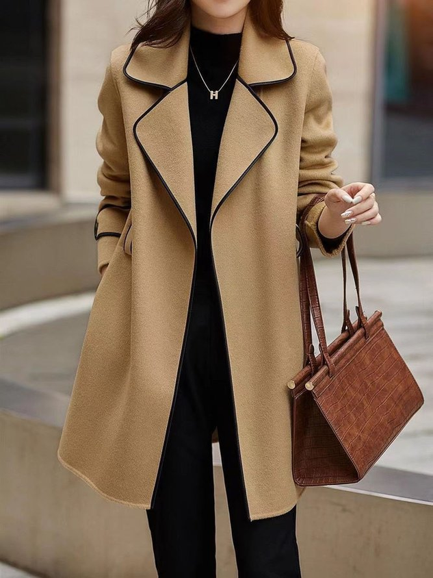 Lapel Collar Long Sleeve Plain Heavyweight Loose Coat For Women