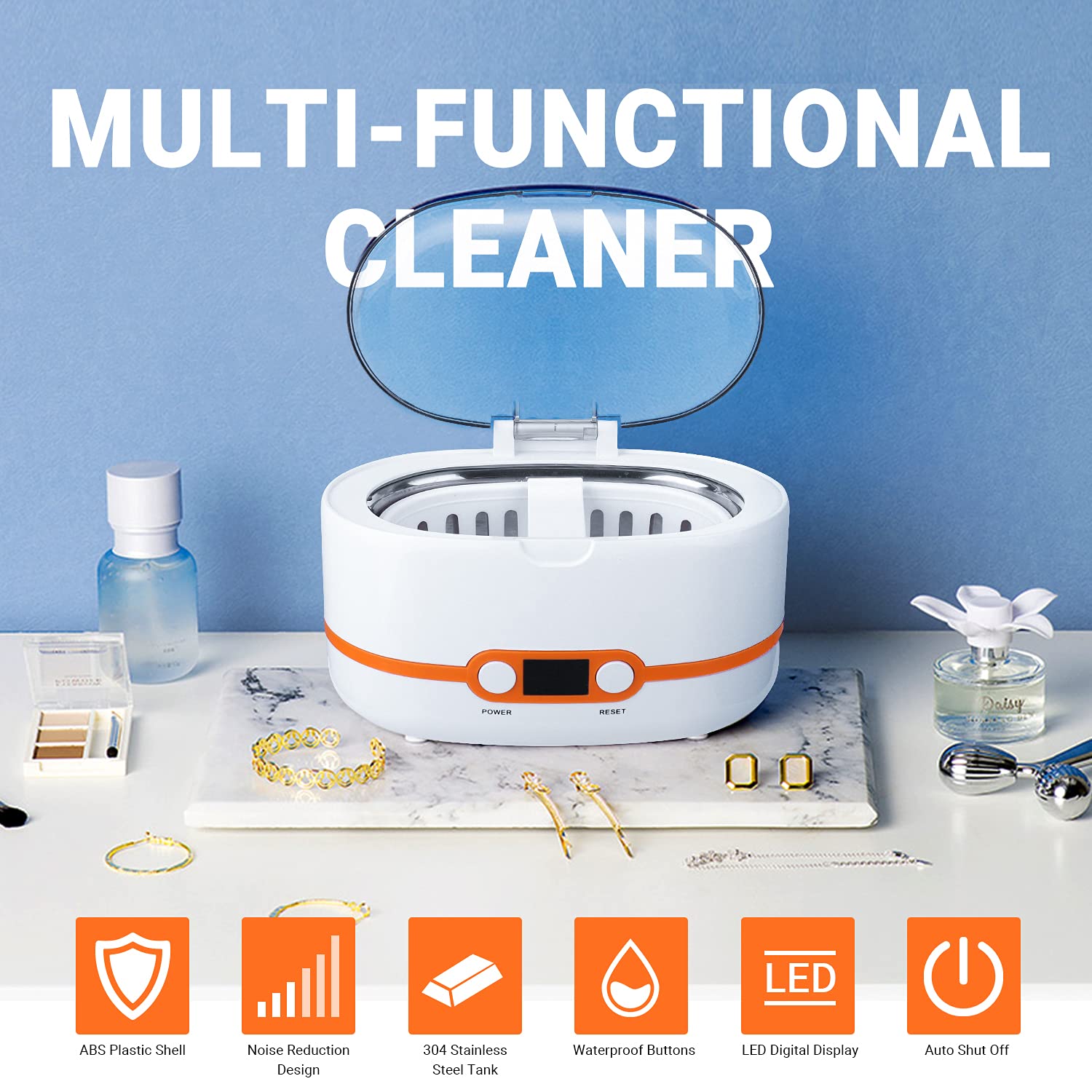 (Store Closing Sale) Ultrasonic Cleaner, Professional Ultrasonic Jewelry Cleaner 20oz (600ml), with Five-Digit Timer - MUC02