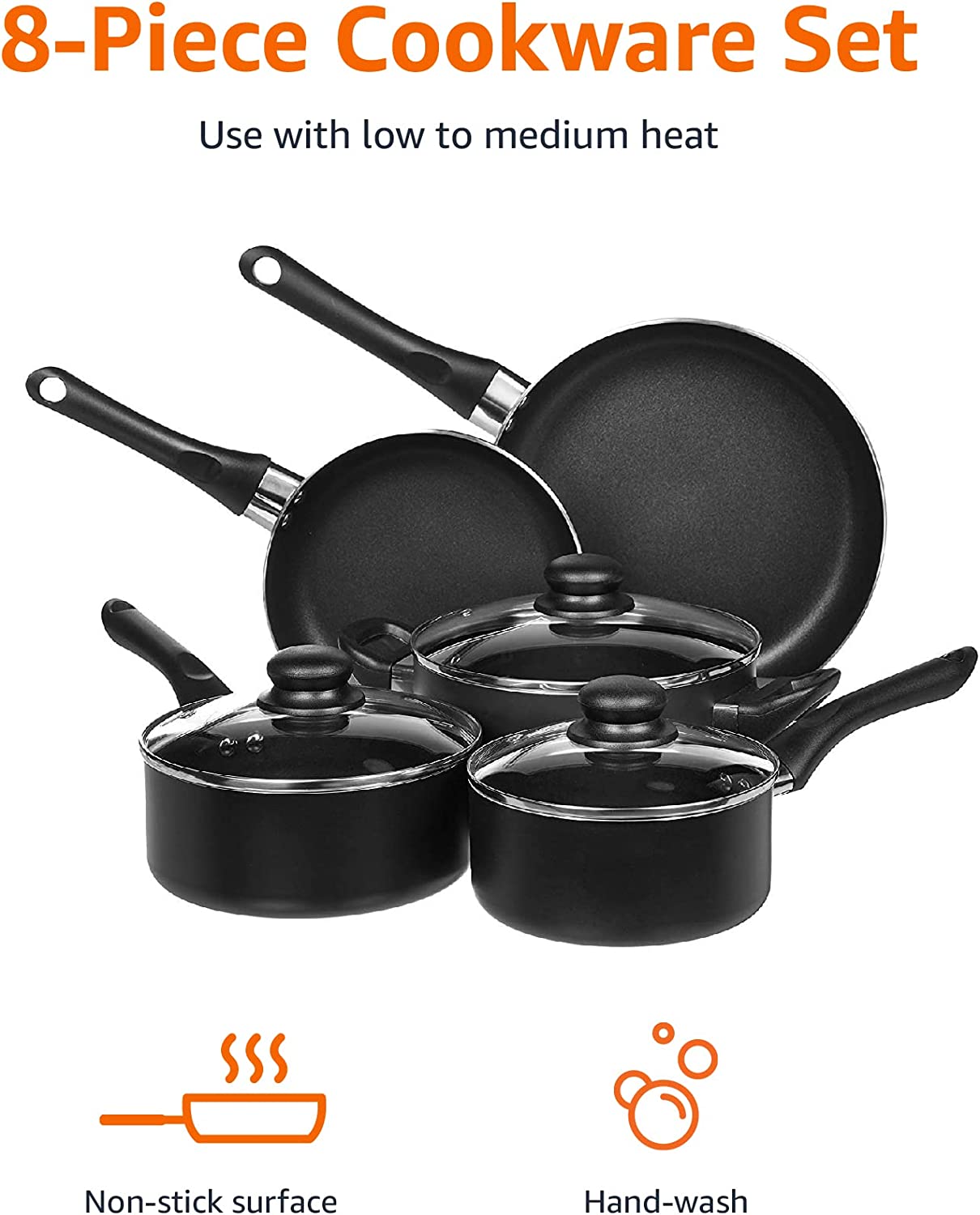 (Store Closing Sale) Non-Stick Cookware Set, Pots, Pans and Utensils - 15-Piece Set